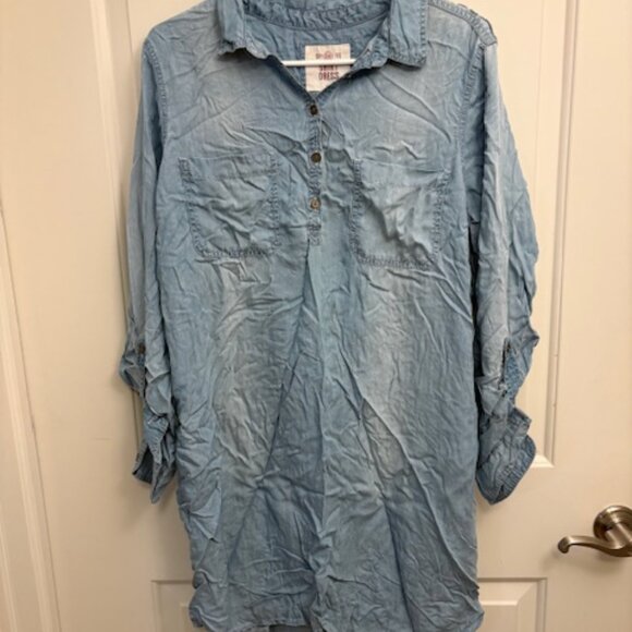 Light Wash Denim Button-Down Tunic Shirt - Picture 1 of 4